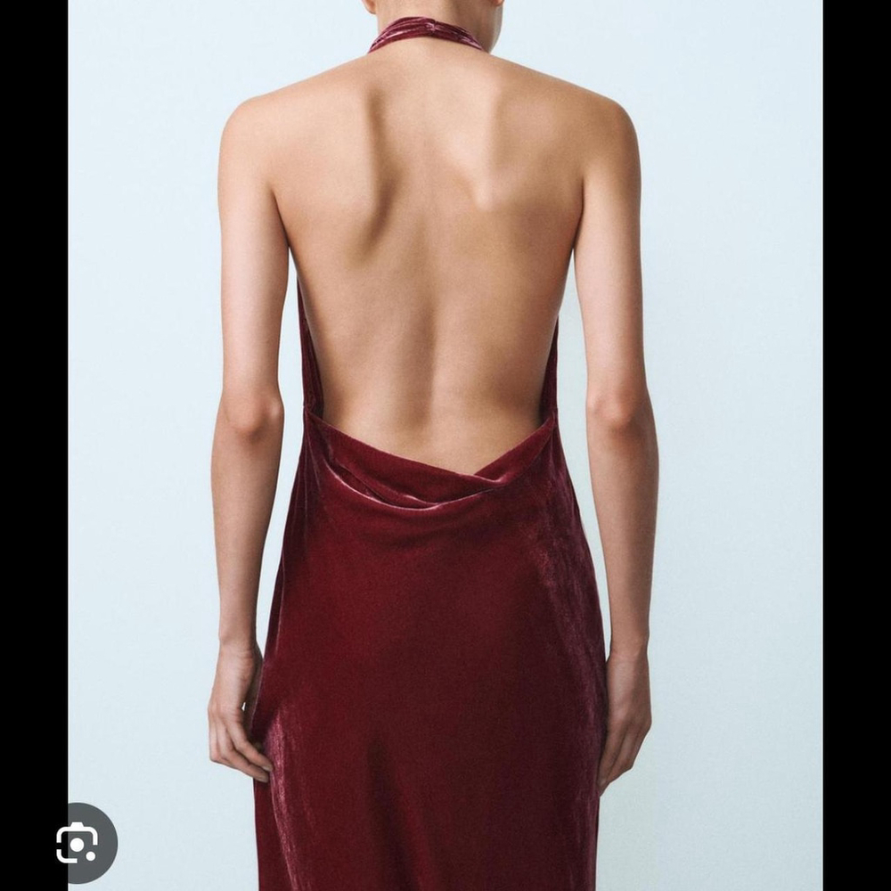 ZARA ELEGENCE VELVET OPEN BACK MIDI DRESS - SIZE S - BRAND NEW WITH TAG - Picture 6 of 8